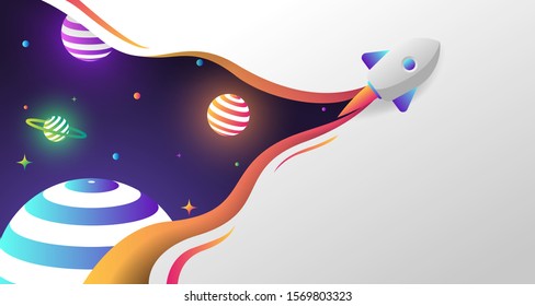 Space papercut with rocket awesome background
