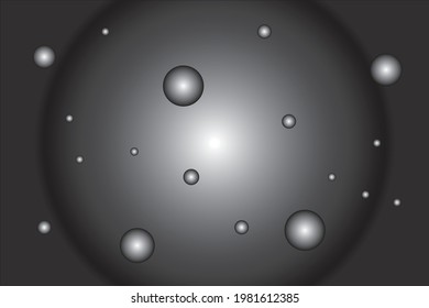 Raumpartikel in Form von Bälle auf Farbverlauf-Hintergrund, schwarz-weißer Hintergrund