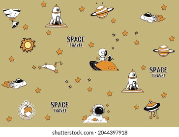 space partners cartoon vector design with solid background for textile printing