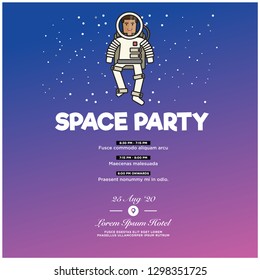 Space Party Invitation Design with Astronaut Illustration