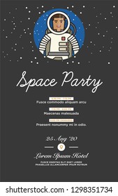 Space Party Invitation Design with Astronaut Illustration