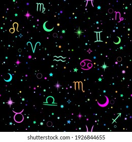 space pattern of bright stars and zodiac signs