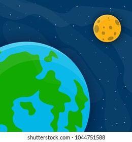 Space pattern with Earth, Moon and stars. Vector illustration. Cartoon space background in flat design.