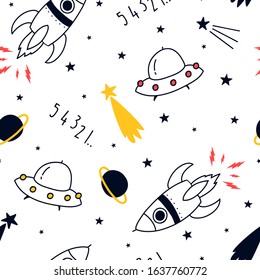 Space pattern hand drawing vector illustration.
