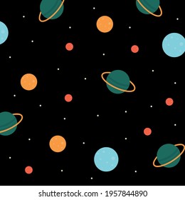 space pattern with hand drawn planets