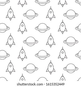 Space pattern. Modular children's image of the space. Image of planet and spaceship. Editable vector.