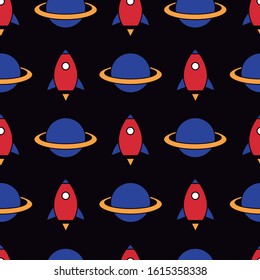 Space pattern. Modular children's image of the space. Image of planet and spaceship. Editable vector.