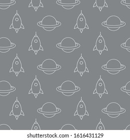 Space pattern. Modular children's image of the space. Image of planet and spaceship. Editable vector.