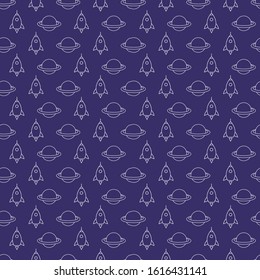 Space pattern. Modular children's image of the space. Image of planet and spaceship. Editable vector.