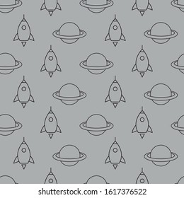 Space pattern. Modular children's image of the space. Image of planet and spaceship. Editable vector.