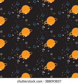 Space pattern. Saturn and stars. Vector illustrations.