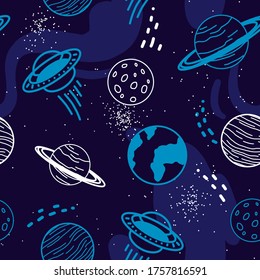 Weltraummuster nahtloses Design. Textil- und Papierserie