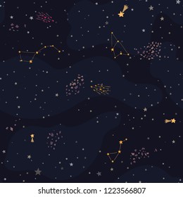Space pattern with shining stars. Vector seamless Illustration