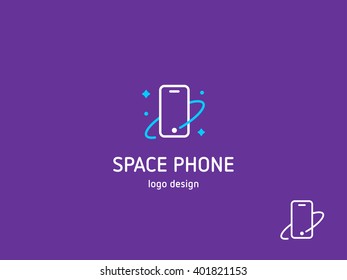 Space phone creative logo concept. Mobile Technology sign.