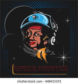 Space pirate. Astronaut cartoon character. Poster retro style. Vector illustration 10 EPS