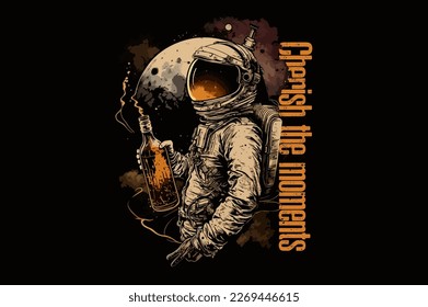 Space Pirate rum vector illustration for t-shirt