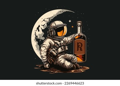 Space Pirate rum vector illustration for t-shirt