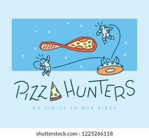 Space pizza hunters is a vector illustration about quality hand made italian style pizza