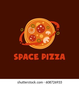 Space pizza. Logo template.