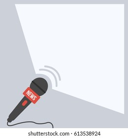 space & place for text with a Microphone on a grey background flat design style. breaking news on TV illustration with a big space to write. News vector conceptual. modern mic or mike