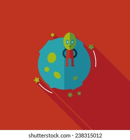 Space planet and alien flat icon with long shadow,eps10