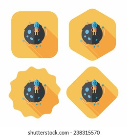 Space planet and alien flat icon with long shadow,eps10