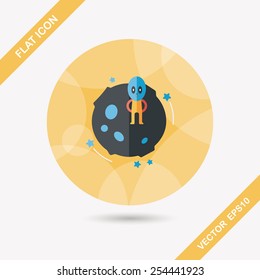 Space planet and alien flat icon with long shadow,eps10