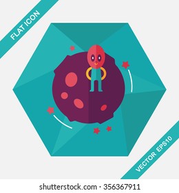 Space planet and alien flat icon with long shadow,eps10