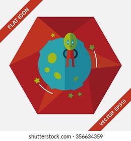 Space planet and alien flat icon with long shadow,eps10