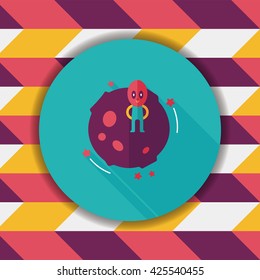 Space planet and alien flat icon with long shadow,eps10