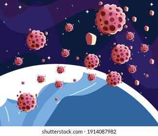 space planet asteroids rocks galaxy scene background vector illustration