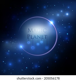 Space planet background with blue light and stars around vector