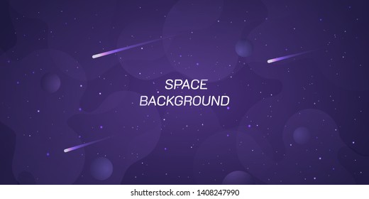 Space and planet background. Planets surface with stars and comets in dark space. Vector illustration. Space sky with planet and satellite