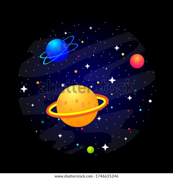Space and\
planet background. Planets surface with craters, stars and comets\
in dark space. Vector\
illustration.