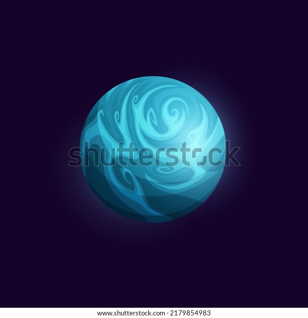Space\
planet with blue oceans and icebergs, fantasy galaxy for cartoon\
game, vector. Alien planet or asteroid star of ice, universe cosmos\
and fantastic satellite with craters of frozen\
ice