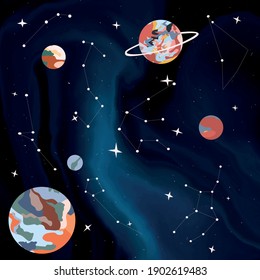 space, planet and constellations, starry sky, milky way, vector galaxy