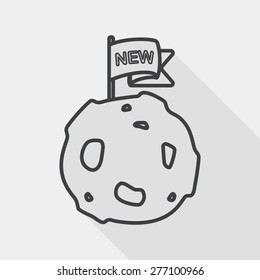 Space planet flat icon with long shadow, line icon