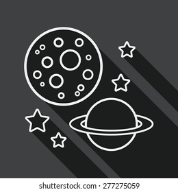 Space planet flat icon with long shadow, line icon