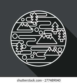 Space planet flat icon with long shadow, line icon