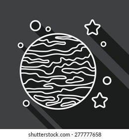 Space planet flat icon with long shadow, line icon