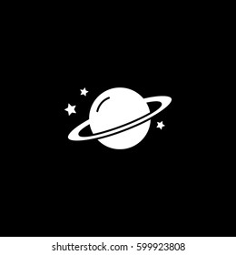 Space Planet Flat Icon On Black Background