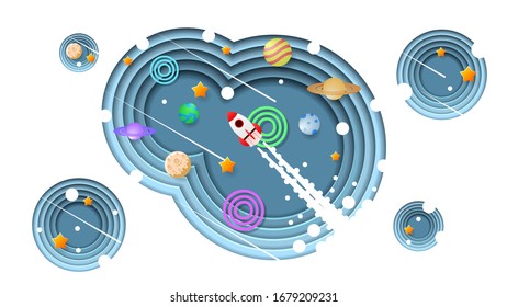 Space Planet Galaxy Universe Background Vector Spaceship Paper Cut