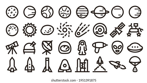 Space and Planet Icon Set (Bold outline version)