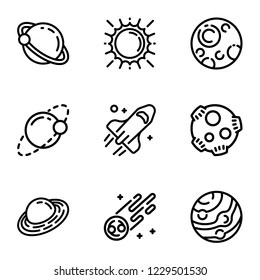 Space planet icon set. Outline set of 9 space planet vector icons for web design isolated on white background