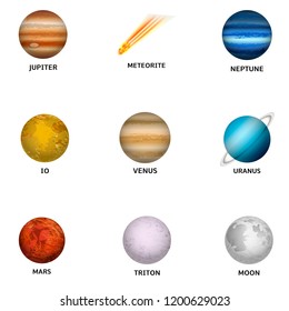 Space planet icon set. Realistic set of space planet vector icons for web design isolated on white background