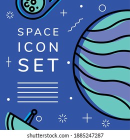 Space planet and icon set of universe cosmos and futuristic theme Vector illustration