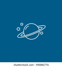 Space Planet Line Icon On Blue Background