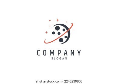 Space planet logo decorated with stars in simple design style
