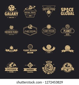Conjunto de iconos del logotipo del planeta espacial. Ilustración simple de los iconos vectoriales del logotipo del planeta de 16 espacios para la web
