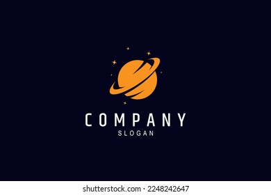 Logotipo del planeta espacial o planeta saturado en color naranja